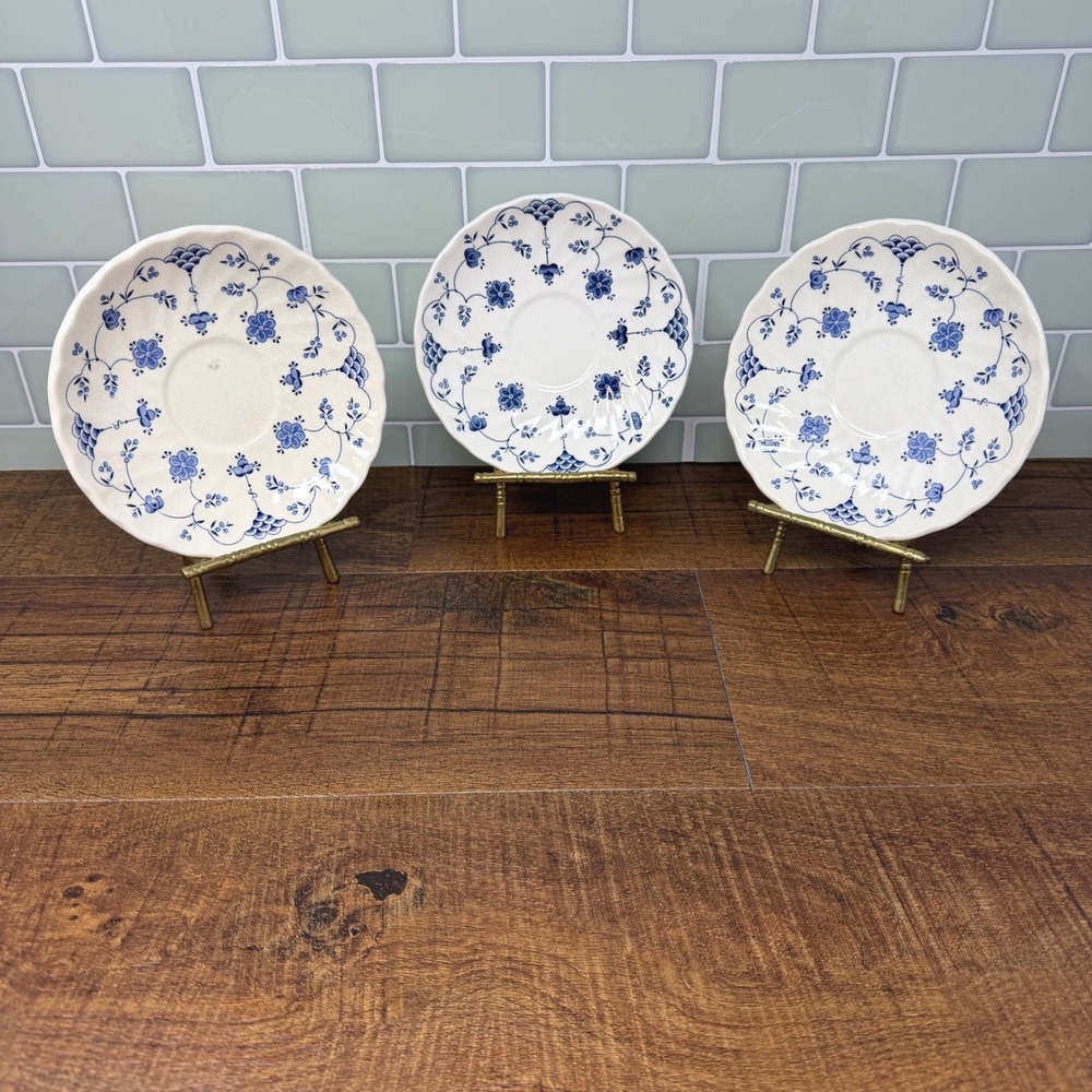Vintage Blue White Myott Finlandia & Churchill Saucers Set 3 England
